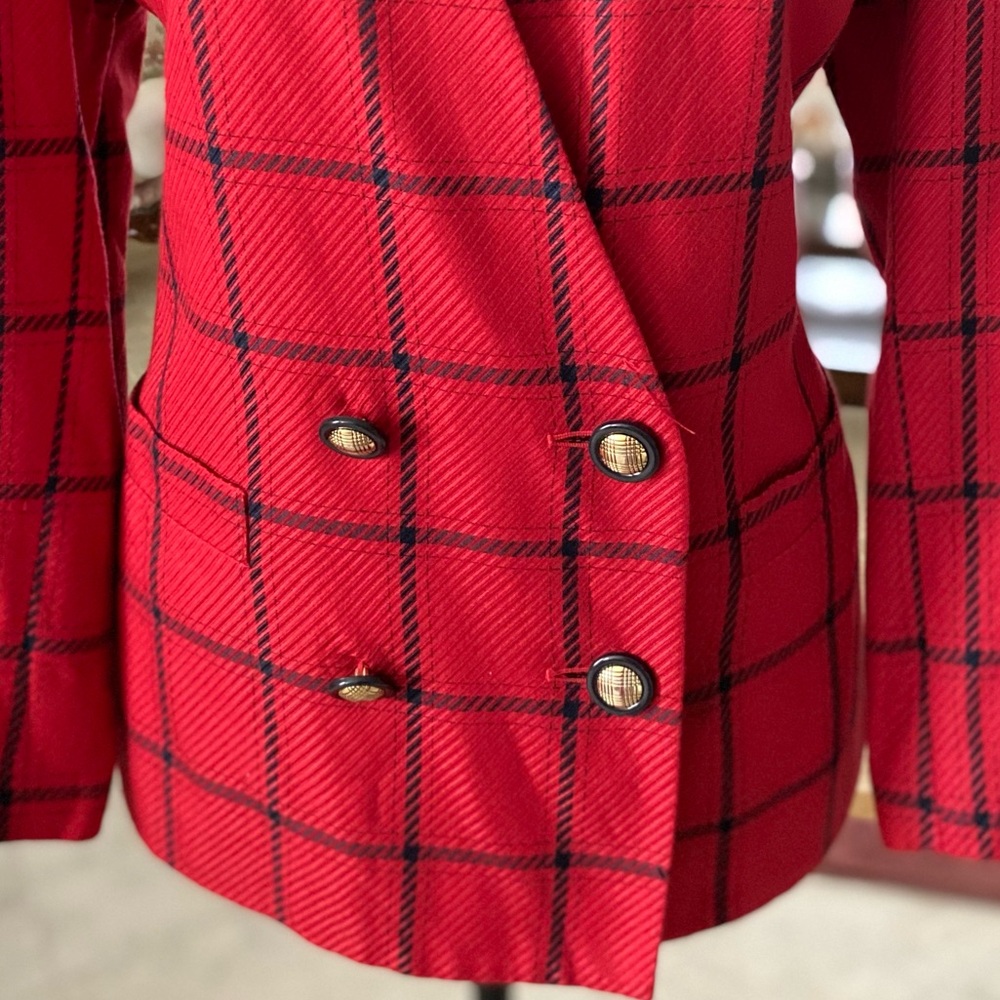 Classic Red Windowpane Double-Breasted Blazer - image 5